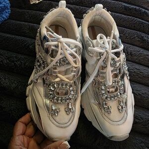 Sam Edelman White and Silver Embellished Sneakers